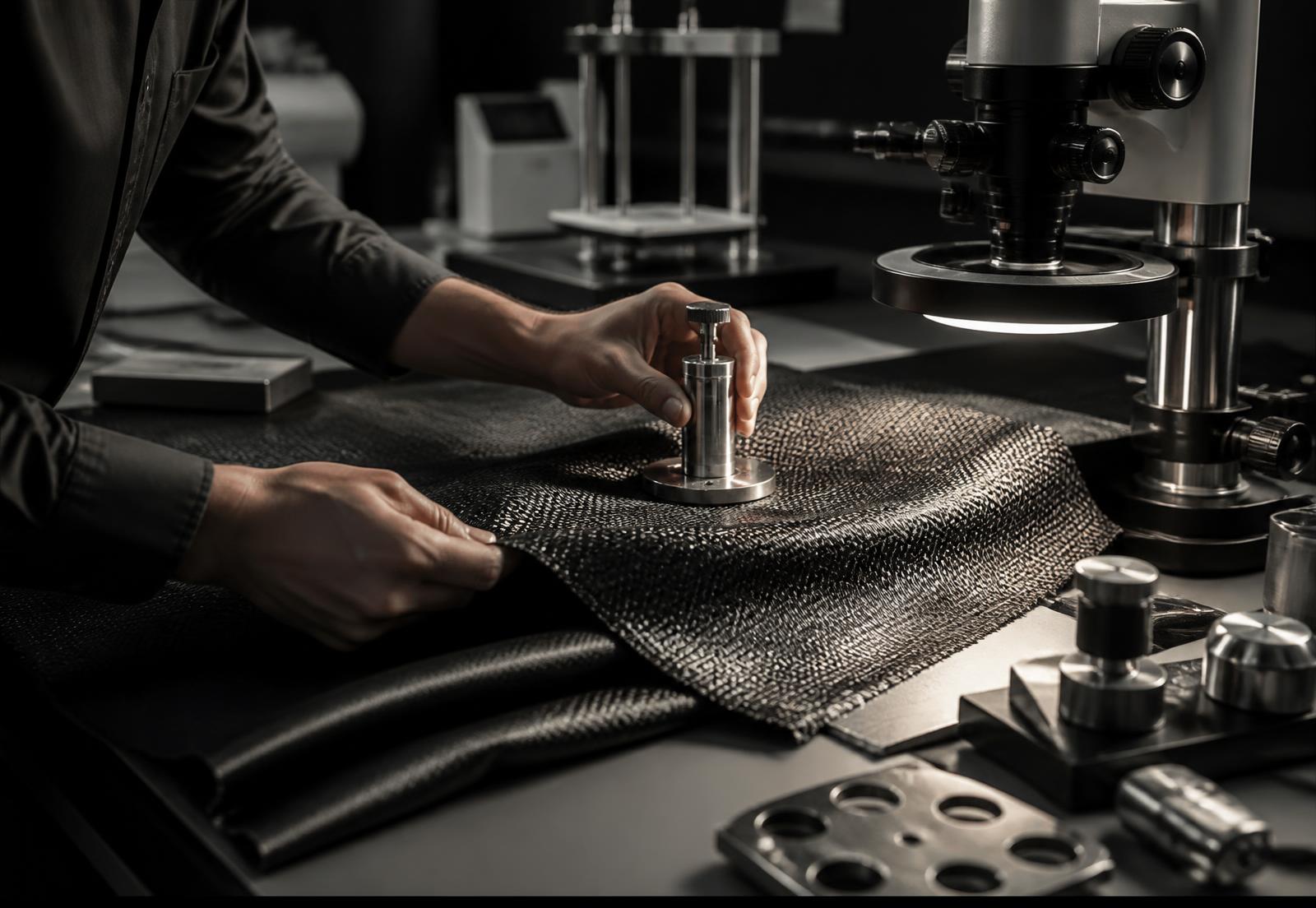 Technician testing a technical woven fabric